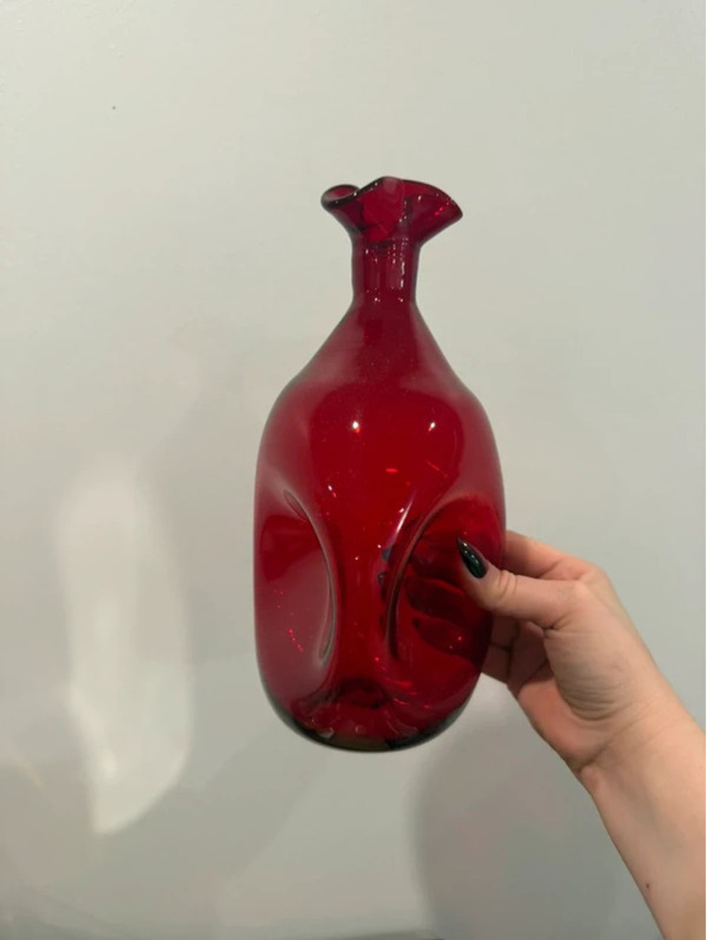 Vintage Blenko Ruby Red Pinched Art Glass Vase
